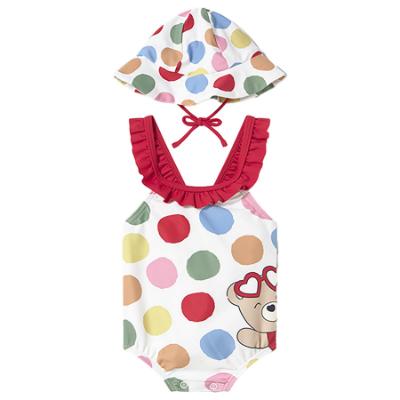 Picture of Mayoral Newborn Girls Bears Polka Swimsuit & Sunhat Set X 2 - Red Blue Multi