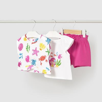 Picture of Mayoral Toddler Girls Summer Sealife Shorts With X 2 Tops Set X 3 - Fucsia White 