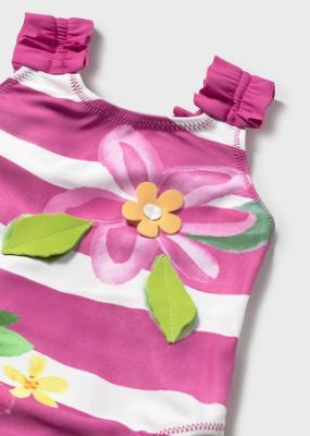 Picture of Mayoral Toddler Girls Summer Flowers Print Stripe Swimsuit - Fucsia Pink