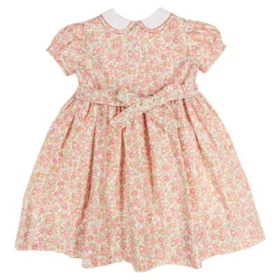 Picture of Sarah Louise Girls Smocked Bodice Puff Sleeve Ditsy Floral Dress - Pink