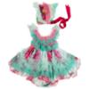 Picture of Ela Confeccion Girls Vega Dress Panties Bonnet Set X 3 - Aqua Green Fuscia