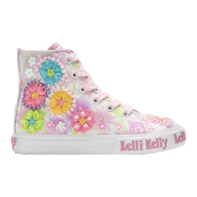 Picture of Lelli Kelly Eloise Mid Canvas Flower Boot With Inside Zip - White Fantasia