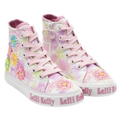 Picture of Lelli Kelly Eloise Mid Canvas Flower Boot With Inside Zip - White Fantasia