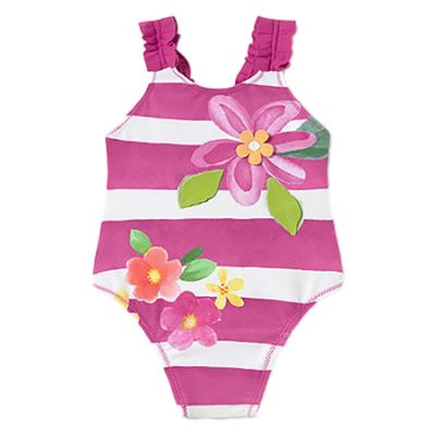 Picture of Mayoral Toddler Girls Summer Flowers Print Stripe Swimsuit - Fucsia Pink
