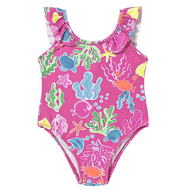 Picture of Mayoral Toddler Girls Summer Sealife Print Swimsuit - Fucsia Pink 