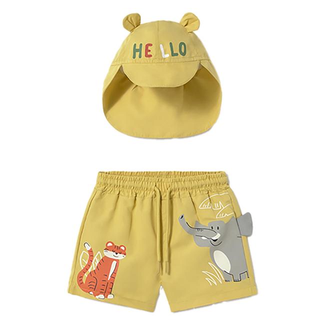 Picture of Mayoral Toddler Boys Summer Tiger Swim Shorts & Sunhat Set  X 2 - Gold Orange