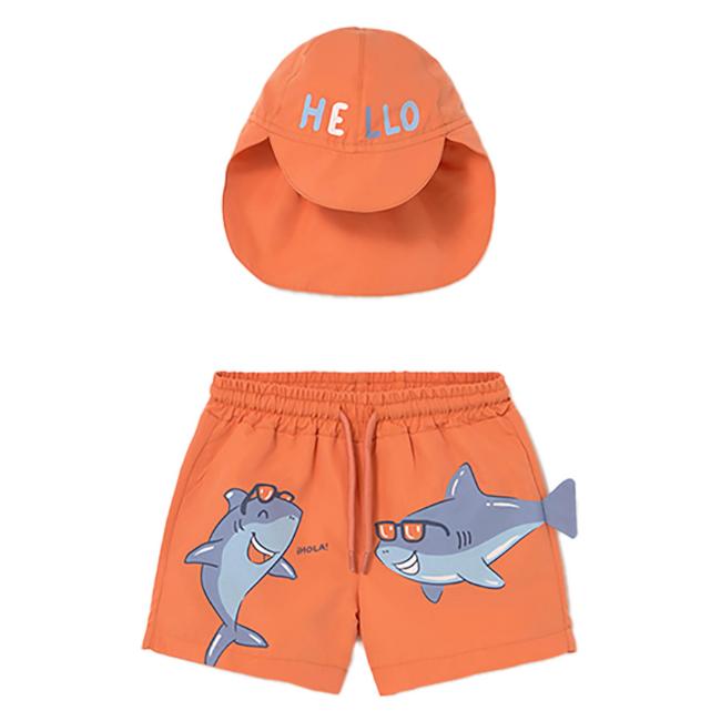 Picture of Mayoral Toddler Boys Summer Shark Swim Shorts & Sunhat Set  X 2 - Coral Blue