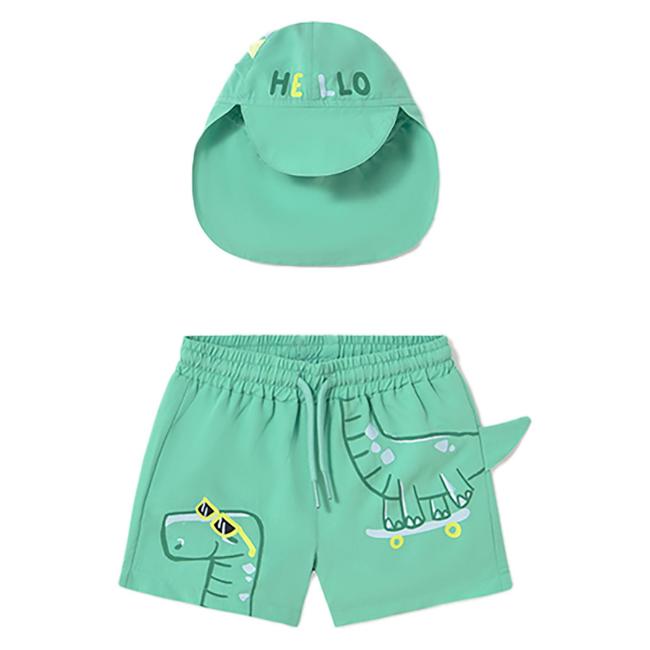 Picture of Mayoral Toddler Boys Summer Dinosaur Swim Shorts & Sunhat Set  X 2 - Lake Green