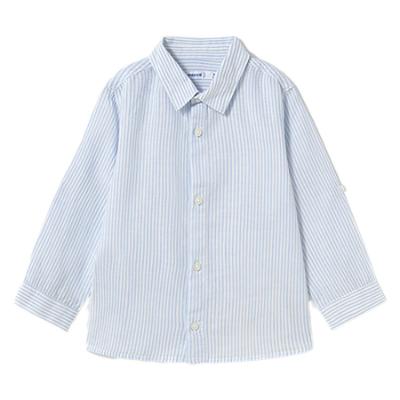 Picture of Mayoral Toddler Boys Summer Fine Stripe Linen Shirt - Sky Blue