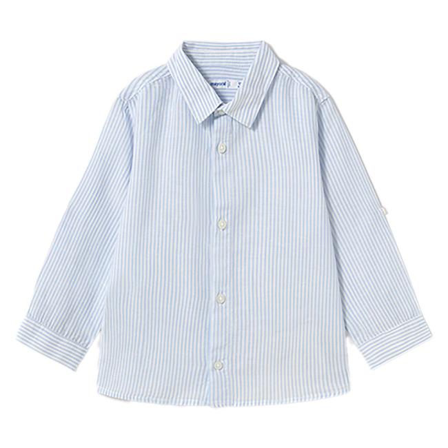 Picture of Mayoral Toddler Boys Summer Fine Stripe Linen Shirt - Sky Blue
