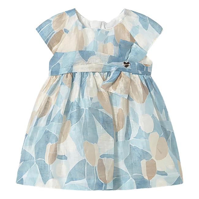 Picture of Mayoral Toddler Girls Summer Cap Sleeve Occasion Dress  -  Blue Beige