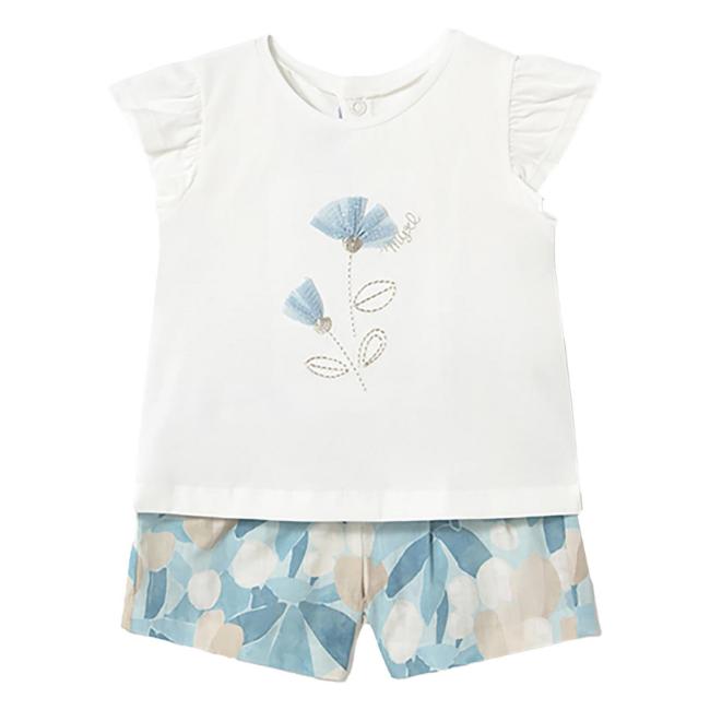 Picture of Mayoral Toddler Girls Summer Ruffle Top & Shorts Set X 2 - Blue Beige 