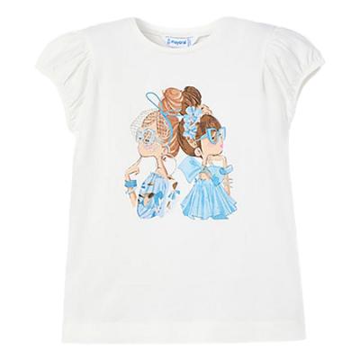 Picture of Mayoral Girls Summer Doll Cotton Jersey T-shirt -  Ivory Sky Blue