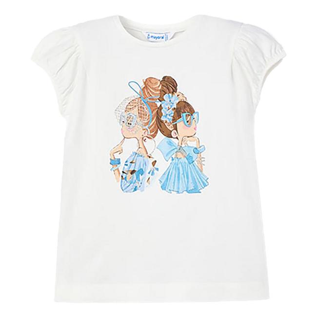 Picture of Mayoral Girls Summer Doll Cotton Jersey T-shirt -  Ivory Sky Blue