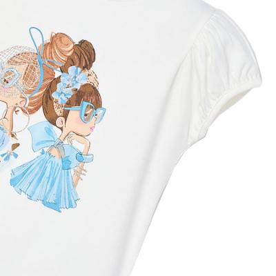 Picture of Mayoral Girls Summer Doll Cotton Jersey T-shirt -  Ivory Sky Blue