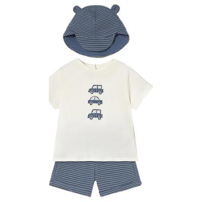 Picture of Mayoral Toddler Boys Summer T-shirt, Shorts & Sunhat Set  X 3 - White Blue