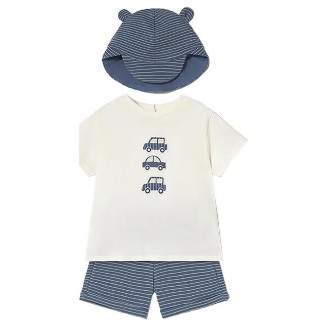 Picture of Mayoral Toddler Boys Summer T-shirt, Shorts & Sunhat Set  X 3 - White Blue