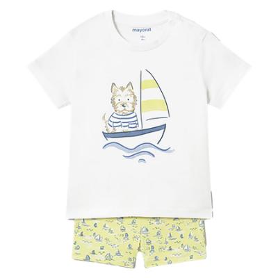 Picture of Mayoral Toddler Boys Summer T-shirt & Sailboat Swim Shorts Set  X 2 - White Blue Acid Yellow
