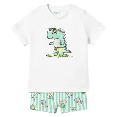 Picture of Mayoral Toddler Boys Summer T-shirt & Dinosaur Swim Shorts Set  X 2 - White Green