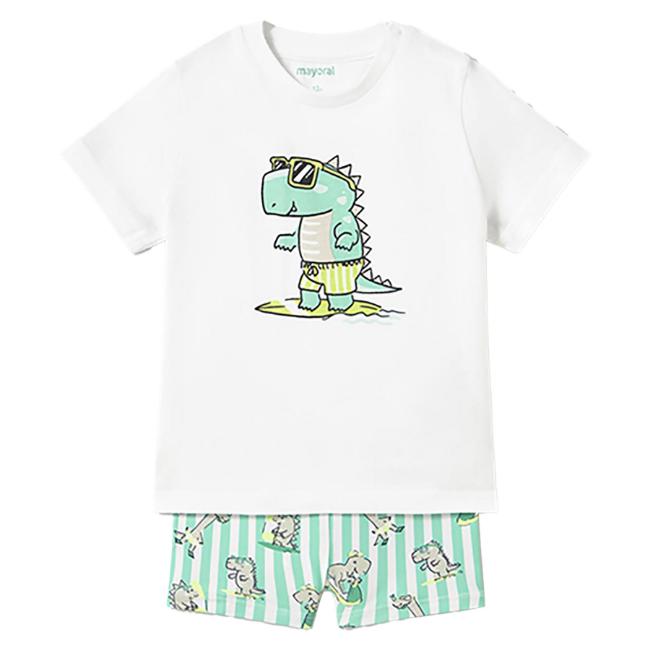 Picture of Mayoral Toddler Boys Summer T-shirt & Dinosaur Swim Shorts Set  X 2 - White Green