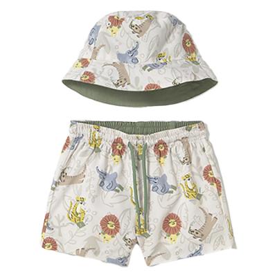 Picture of Mayoral Toddler Boys Summer Swim Shorts & Reversible Sunhat Set  X 2 - Cream Khaki