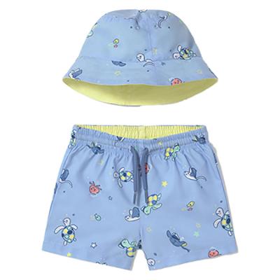 Picture of Mayoral Toddler Boys Summer Swim Shorts & Reversible Sunhat Set  X 2 - Blue Acid Yellow