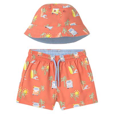 Picture of Mayoral Toddler Boys Summer Swim Shorts & Reversible Sunhat Set  X 2 - Coral Blue