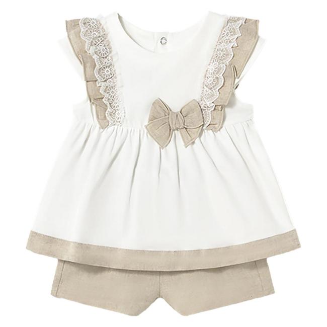 Picture of Mayoral Toddler Girls Summer Lace Ruffle Top & Shorts Set  X 2 - Ivory Beige