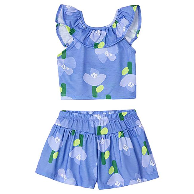 Picture of Mayoral Girls Summer Ruffle Top & Shorts Set X 2 - Anil Blue