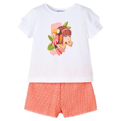 Picture of Mayoral Girls Summer Top & Ruffle Shorts Set X 2 - Mandarin