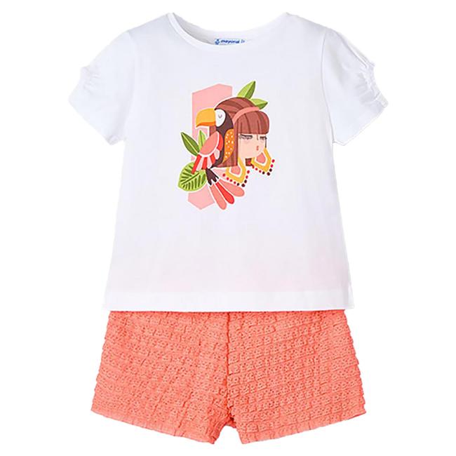 Picture of Mayoral Girls Summer Top & Ruffle Shorts Set X 2 - Mandarin