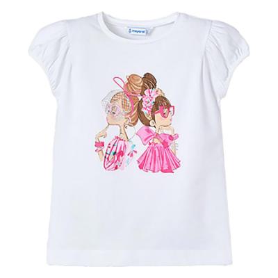 Picture of Mayoral Girls Summer Doll Cotton Jersey T-shirt -  White Magenta