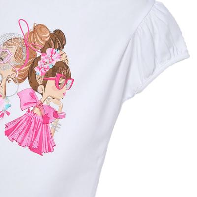 Picture of Mayoral Girls Summer Doll Cotton Jersey T-shirt -  White Magenta