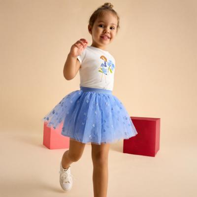 Picture of Mayoral Girls Summer T-shirt & Tulle Skirt Set X 2 - White Anil Blue