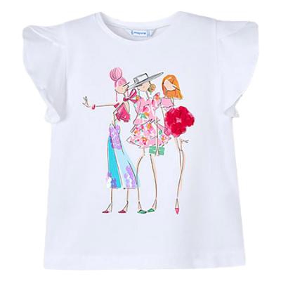 Picture of Mayoral Girls Summer T-shirt 3 Fashionista Girls - White Magenta Pink 
