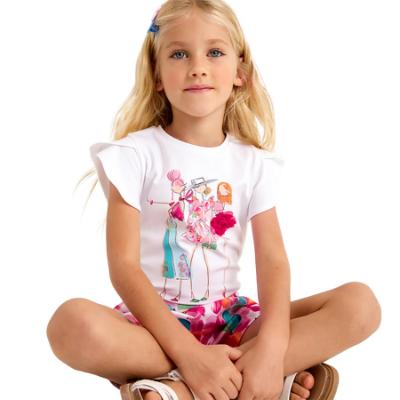 Picture of Mayoral Girls Summer T-shirt 3 Fashionista Girls - White Magenta Pink 