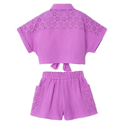 Picture of Mayoral Girls Summer Crop Top & Shorts Set X 2 - Orchid Pink