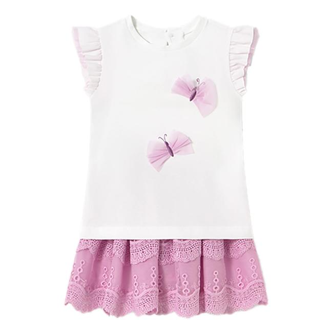 Picture of Mayoral Toddler Girls Summer Embroidered Tulle Skirt Set X 2 - Malva Pink
