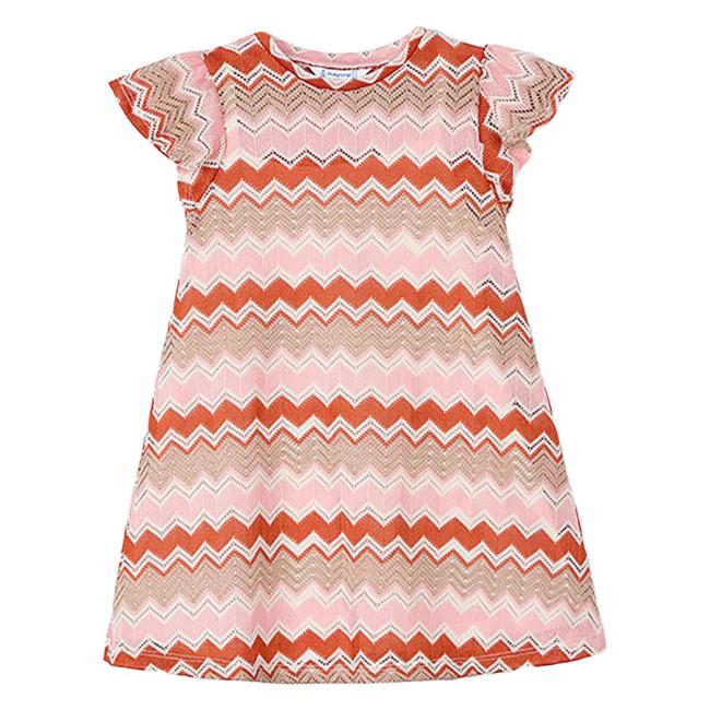 Picture of Mayoral Girls Summer Ruffle Sleeve Zig Zag A Line Dress - Salmon Pink
