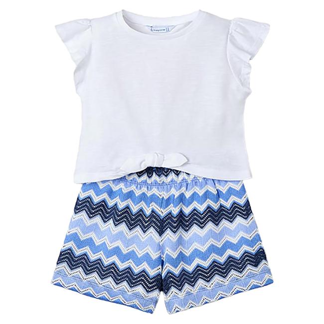 Picture of Mayoral Girls Summer Ruffle Crop Top & Zig Zag Shorts Set X 2 - Anil Blue