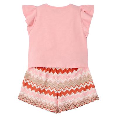 Picture of Mayoral Girls Summer Ruffle Crop Top & Zig Zag Shorts Set X 2 - Salmon Pink
