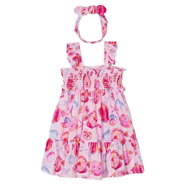 Picture of Mayoral Girls Summer Sealife Ruffle Sundress & Headband Set X 2 - Magenta Pink