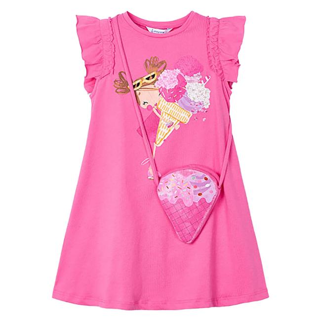 Picture of Mayoral Girls Summer Icecream Ruffle Sundress & Bag Set X 2 - Fucsia Pink