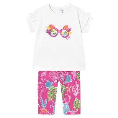 Picture of Mayoral Toddler Girls Summer Top & Leggings Set X 2 - White Fucsia