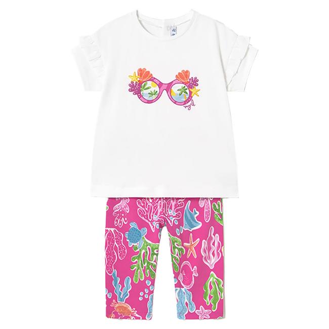Picture of Mayoral Toddler Girls Summer Top & Leggings Set X 2 - White Fucsia