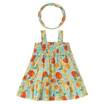 Picture of Mayoral Toddler Girls Summer Dress With Headband Set X 2  - Aqua Blue Lemon