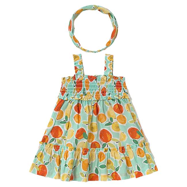 Picture of Mayoral Toddler Girls Summer Dress With Headband Set X 2  - Aqua Blue Lemon