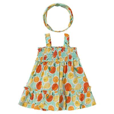 Picture of Mayoral Toddler Girls Summer Dress With Headband Set X 2  - Aqua Blue Lemon