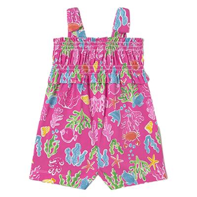 Picture of Mayoral Toddler Girls Summer Playsuit With Bows  - Fucsia Blue