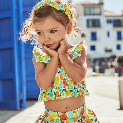 Picture of Mayoral Toddler Girls Summer Top Skirted Pants & Headband Set X 3 - Aqua Blue Lemon